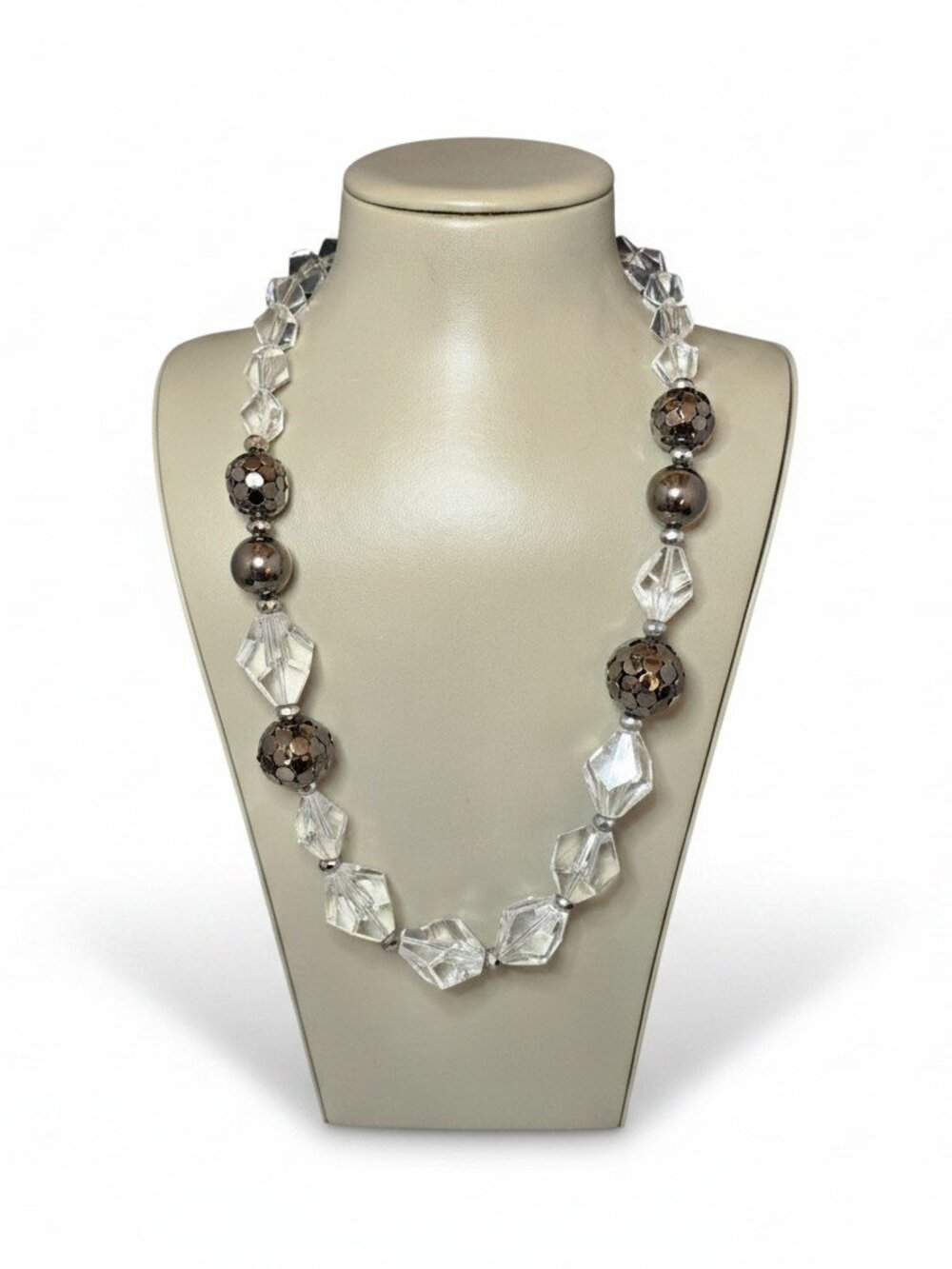 Women's Beaded Acrylic Gunmetal Plated Chunky Statement Necklace